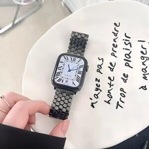 Apple Watch Band Adjustable Stylish Strap Silver Stainless Watch Band - Black